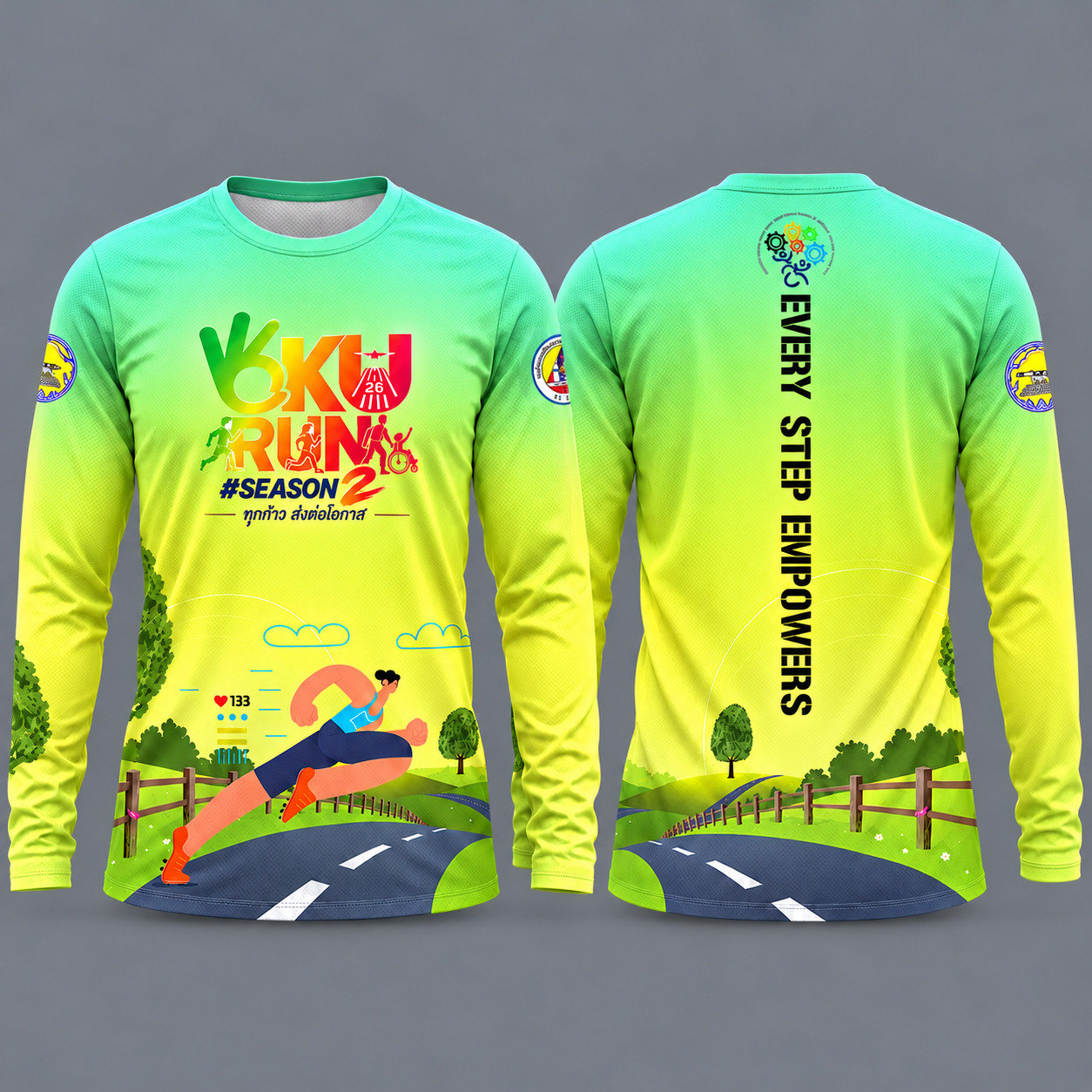 แบบเสื้อแขนยาว OKU RUN #SEASON 2 ด้านหน้าและด้านหลัง